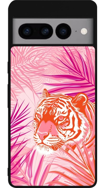 Google Pixel 7 Pro Case Hülle - Silikon schwarz Tiger Palmen rosa