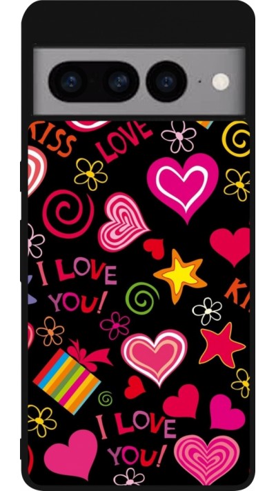 Google Pixel 7 Pro Case Hülle - Silikon schwarz Valentine 2023 love symbols