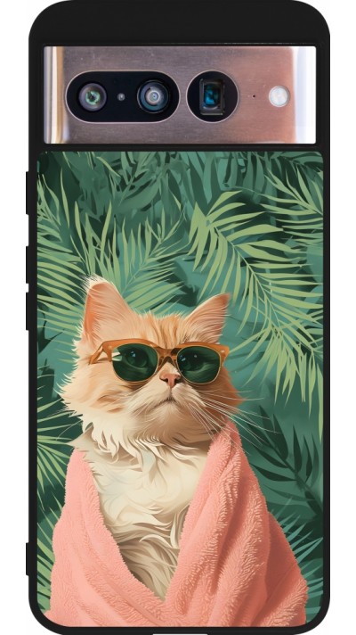 Google Pixel 8 Case Hülle - Silikon schwarz Cat Summer Palms