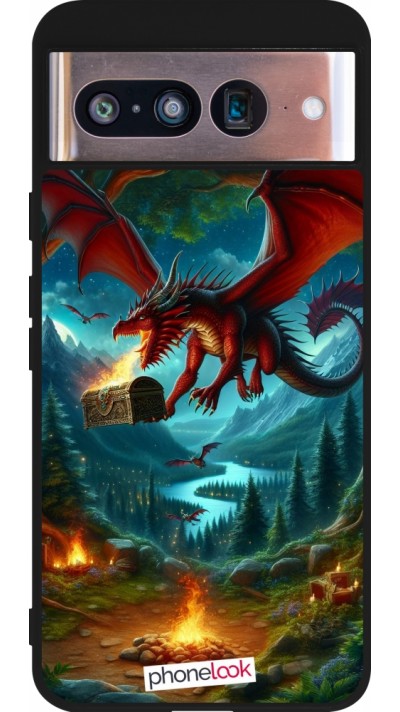 Google Pixel 8 Case Hülle - Silikon schwarz Drache Fliegend Wald Schatz