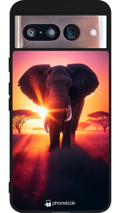 Google Pixel 8 Case Hülle - Silikon schwarz Elefant Sonnenaufgang Schönheit