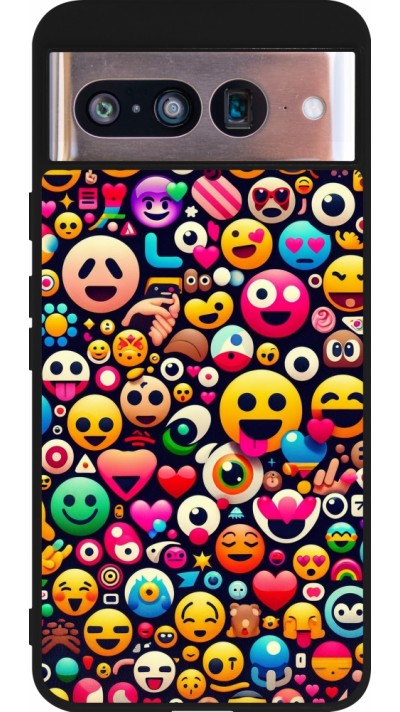 Google Pixel 8 Case Hülle - Silikon schwarz Emoji Mix Farbe