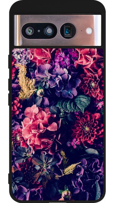 Google Pixel 8 Case Hülle - Silikon schwarz Flowers Dark