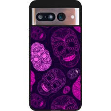 Google Pixel 8 Case Hülle - Silikon schwarz Halloween 2023 pink skulls