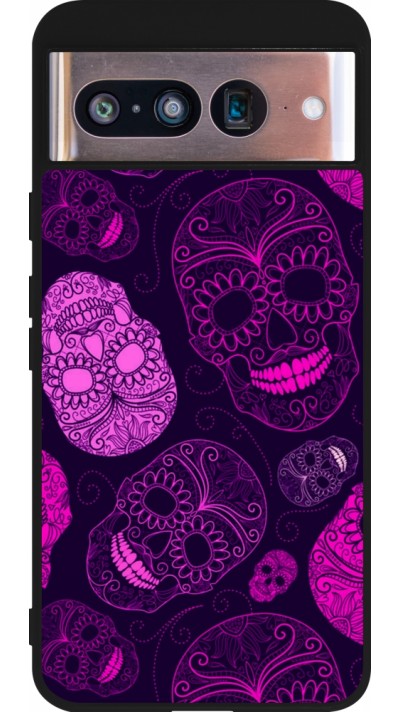 Google Pixel 8 Case Hülle - Silikon schwarz Halloween 2023 pink skulls