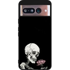 Google Pixel 8 Case Hülle - Silikon schwarz Halloween 2023 rose and skeleton