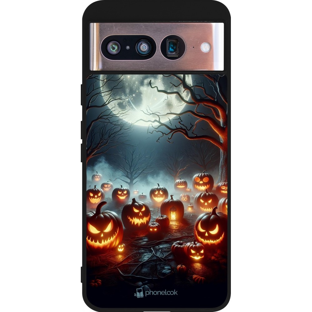 Google Pixel 8 Case Hülle - Silikon schwarz Halloween 2024 Viele Kuerbisse