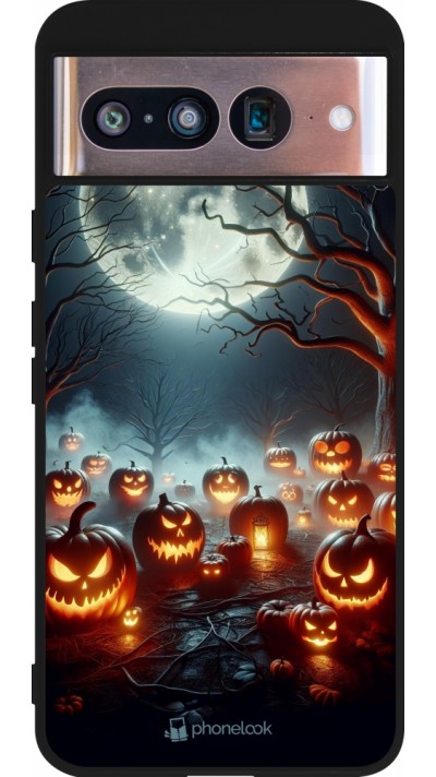 Google Pixel 8 Case Hülle - Silikon schwarz Halloween 2024 Viele Kuerbisse