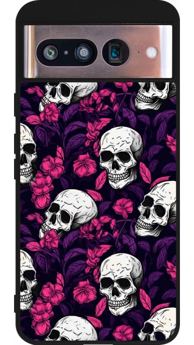 Google Pixel 8 Case Hülle - Silikon schwarz Halloween 2024 romantic skulls