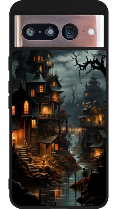 Google Pixel 8 Case Hülle - Silikon schwarz Halloween 2024 scary town