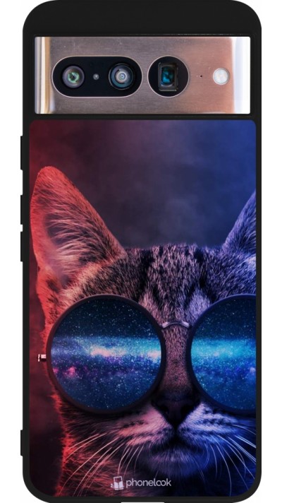 Google Pixel 8 Case Hülle - Silikon schwarz Red Blue Cat Glasses