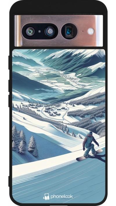 Google Pixel 8 Case Hülle - Silikon schwarz Snowboarder Berg