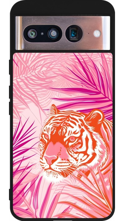 Google Pixel 8 Case Hülle - Silikon schwarz Tiger Palmen rosa