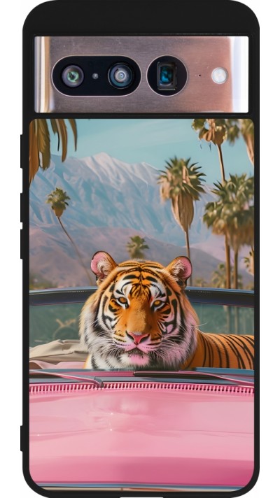 Google Pixel 8 Case Hülle - Silikon schwarz Tiger Auto rosa
