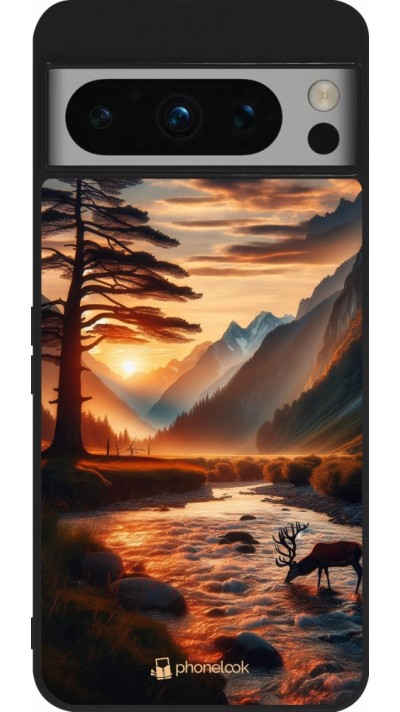 Coque Google Pixel 8 Pro - Silicone rigide noir Valley Sunset Deer Tree