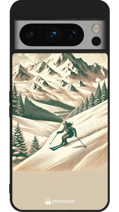 Coque Google Pixel 8 Pro - Silicone rigide noir Vintage Ski Mountain