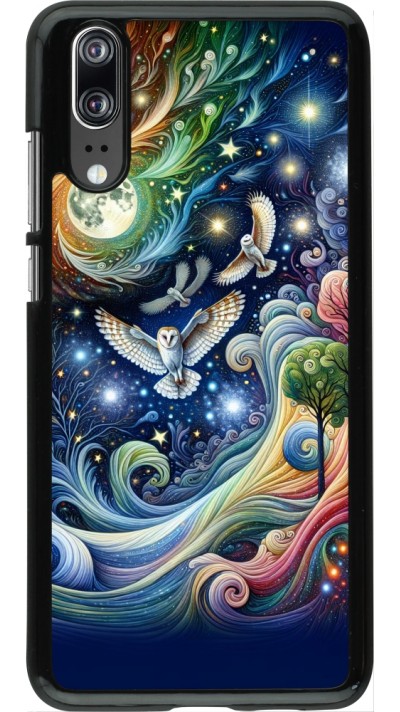 Coque Huawei P20 - hibou volant floral