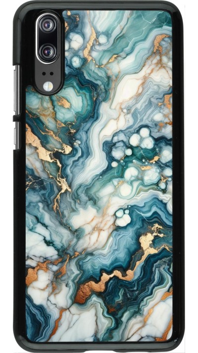 Coque Huawei P20 - Marbre Vert Bleu Doré