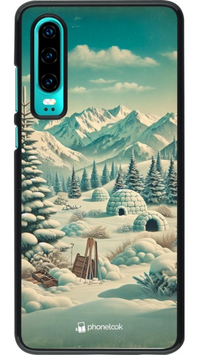 Coque Huawei P30 - Vintage Snowy Mountain Igloo