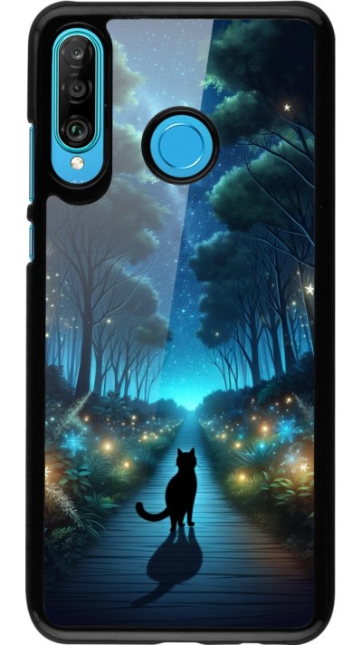 Coque Huawei P30 Lite - Chat noir promenade