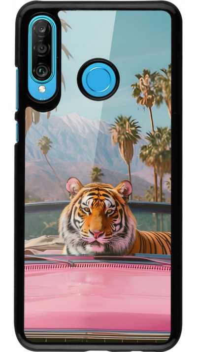 Coque Huawei P30 Lite - Tigre voiture rose