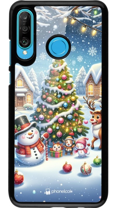 Huawei P30 Lite Case Hülle - Weihnachten 2023 Schneemann und Tannenbaum