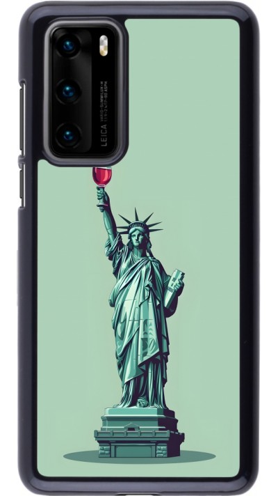 Coque Huawei P40 - Wine Statue de la liberté avec un verre de vin