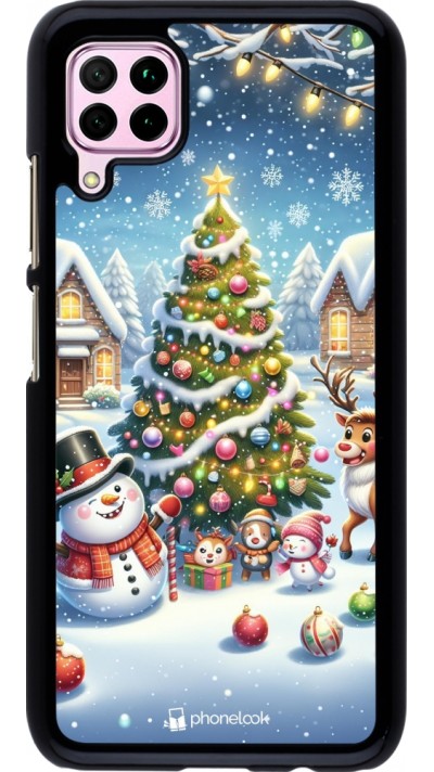 Huawei P40 Lite Case Hülle - Weihnachten 2023 Schneemann und Tannenbaum