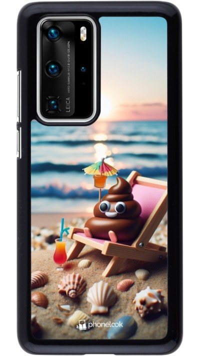 Huawei P40 Pro Case Hülle - Kackhaufen Emoji auf Liegestuhl