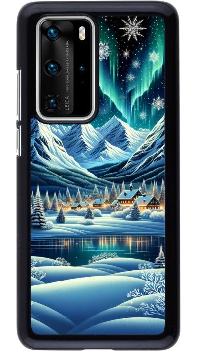 Huawei P40 Pro Case Hülle - Verschneites Bergdorf am See in der Nacht