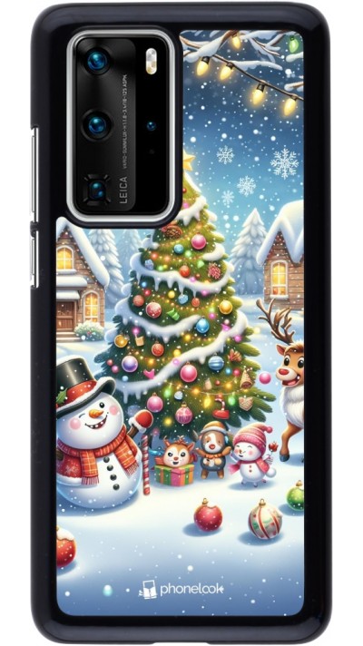 Huawei P40 Pro Case Hülle - Weihnachten 2023 Schneemann und Tannenbaum