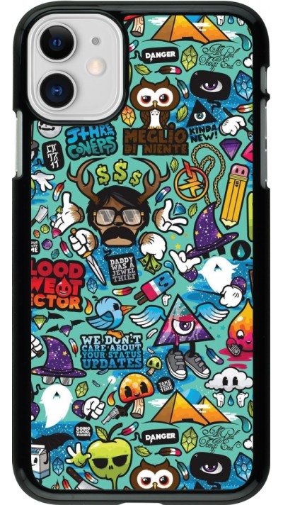 Coque iPhone 11 - Mixed Cartoons Turquoise