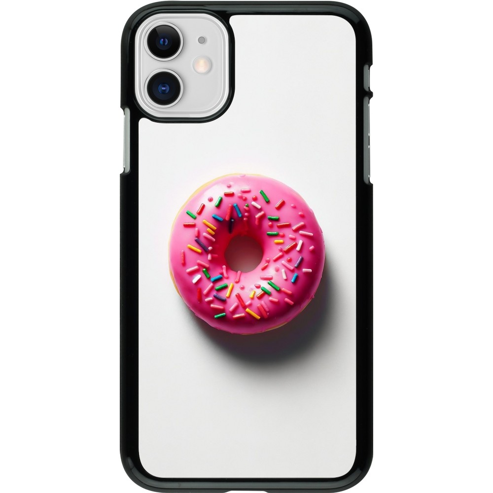 Coque iPhone 11 - Weißer Hintergrund, pinker Donut