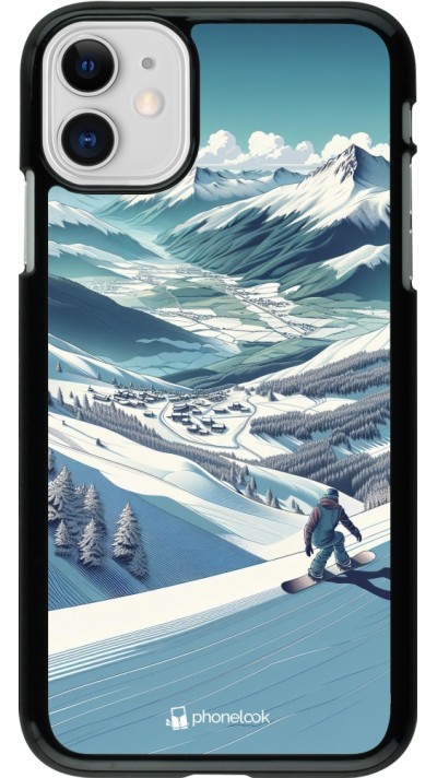 Coque iPhone 11 - Snowboarder Montagne