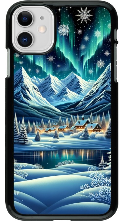 Coque iPhone 11 - Snowy Mountain Village Lake night