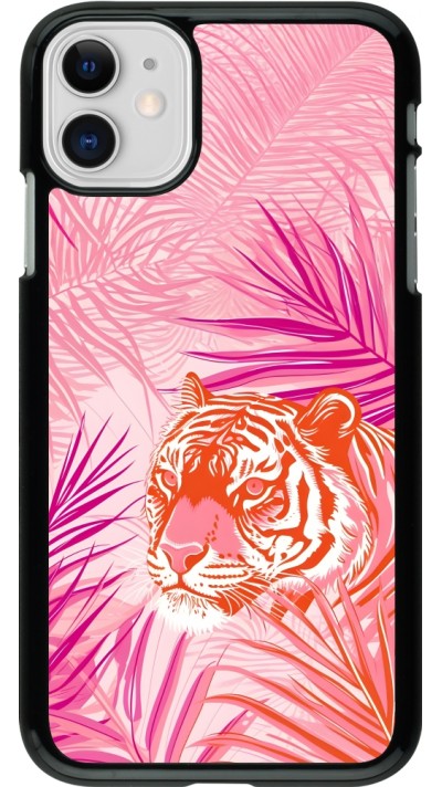 Coque iPhone 11 - Tigre palmiers roses