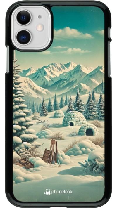 Coque iPhone 11 - Vintage Snowy Mountain Igloo