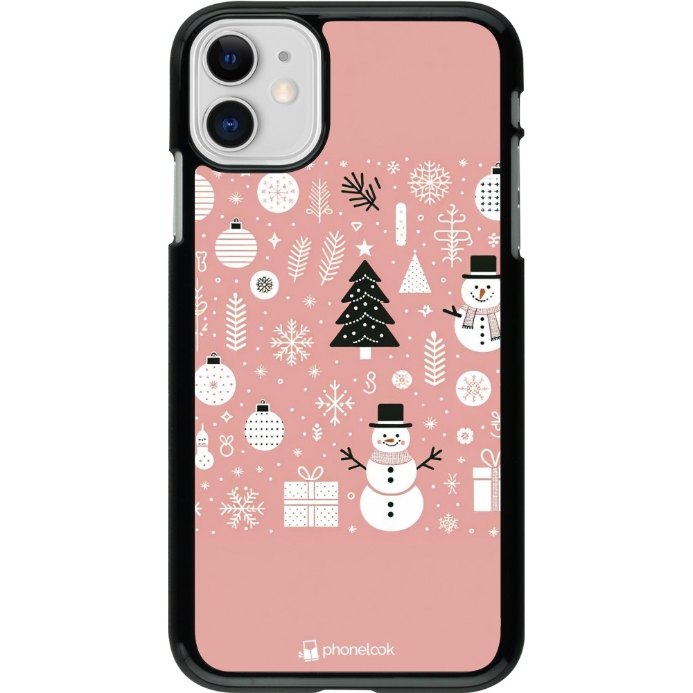 Coque iPhone 11 - Noël 2024 Rose Snowman Christmas