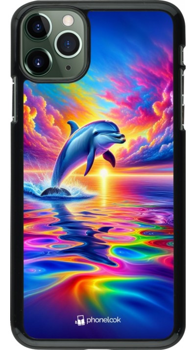 Coque iPhone 11 Pro Max - Dauphin arc-en-ciel heureux