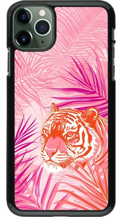 Coque iPhone 11 Pro Max - Tigre palmiers roses