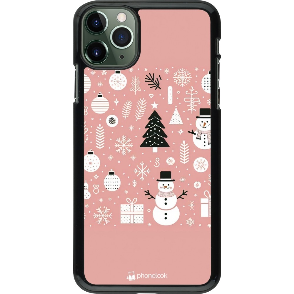 Coque iPhone 11 Pro Max - Noël 2024 Rose Snowman Christmas