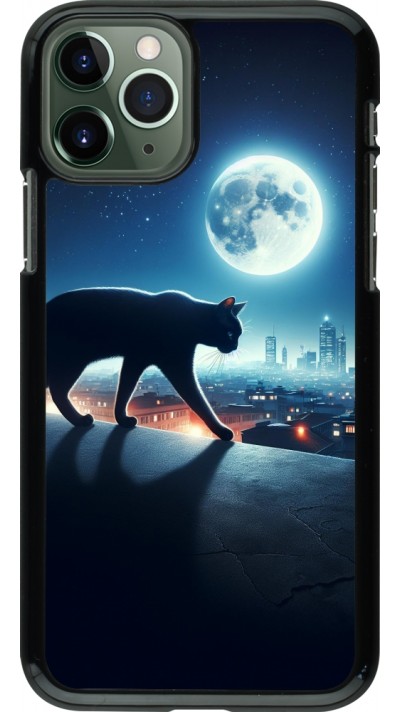 Coque iPhone 11 Pro - Chat noir sous la pleine lune