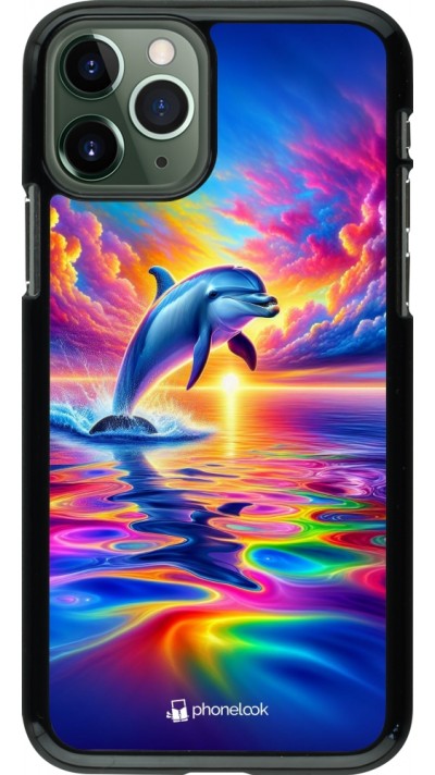 Coque iPhone 11 Pro - Dauphin arc-en-ciel heureux