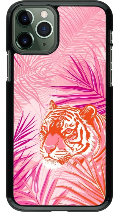 Coque iPhone 11 Pro - Tigre palmiers roses