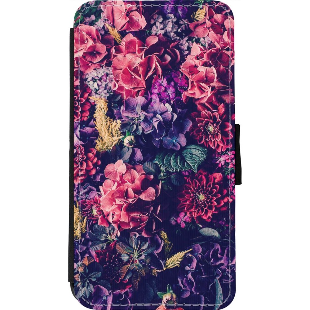 Coque iPhone 11 Pro - Wallet noir Flowers Dark