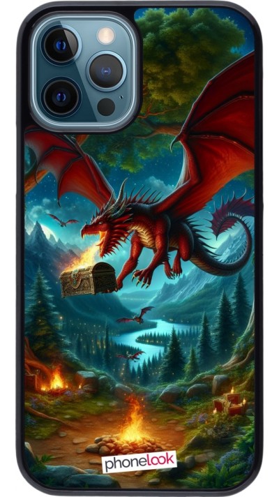 iPhone 12 / 12 Pro Case Hülle - Drache Fliegend Wald Schatz