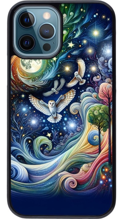 Coque iPhone 12 / 12 Pro - hibou volant floral