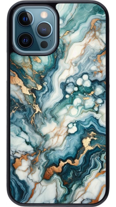 Coque iPhone 12 / 12 Pro - Marbre Vert Bleu Doré