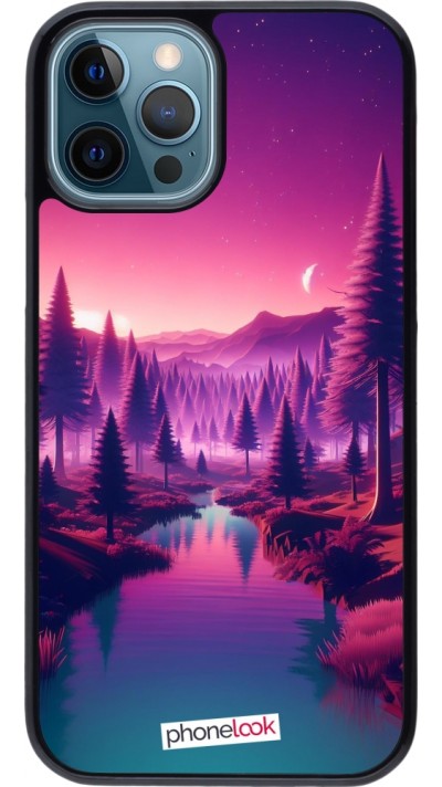 Coque iPhone 12 / 12 Pro - Paysage Violet-Rose