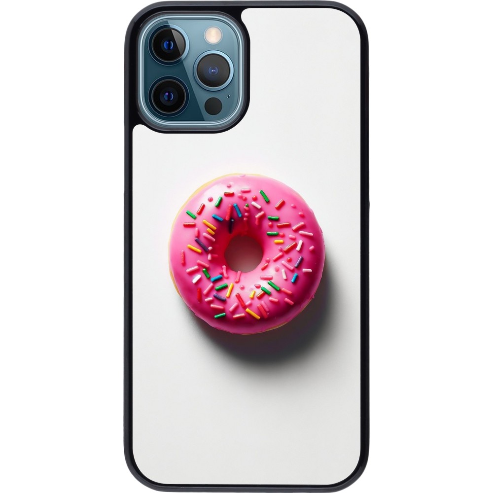 Coque iPhone 12 / 12 Pro - Weißer Hintergrund, pinker Donut